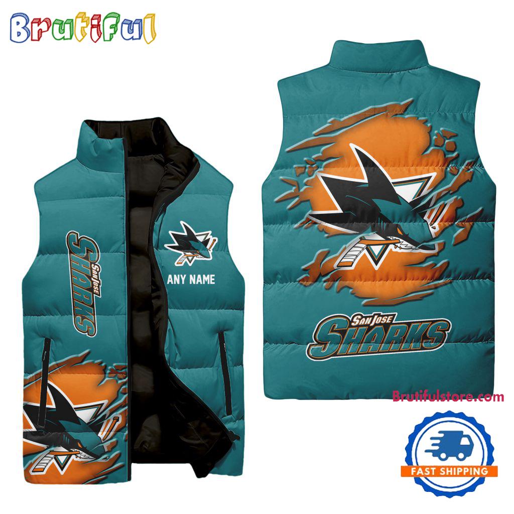 NHL San Jose Sharks Personalized Hockey Logo Team Sleeveless Puffer Jacket