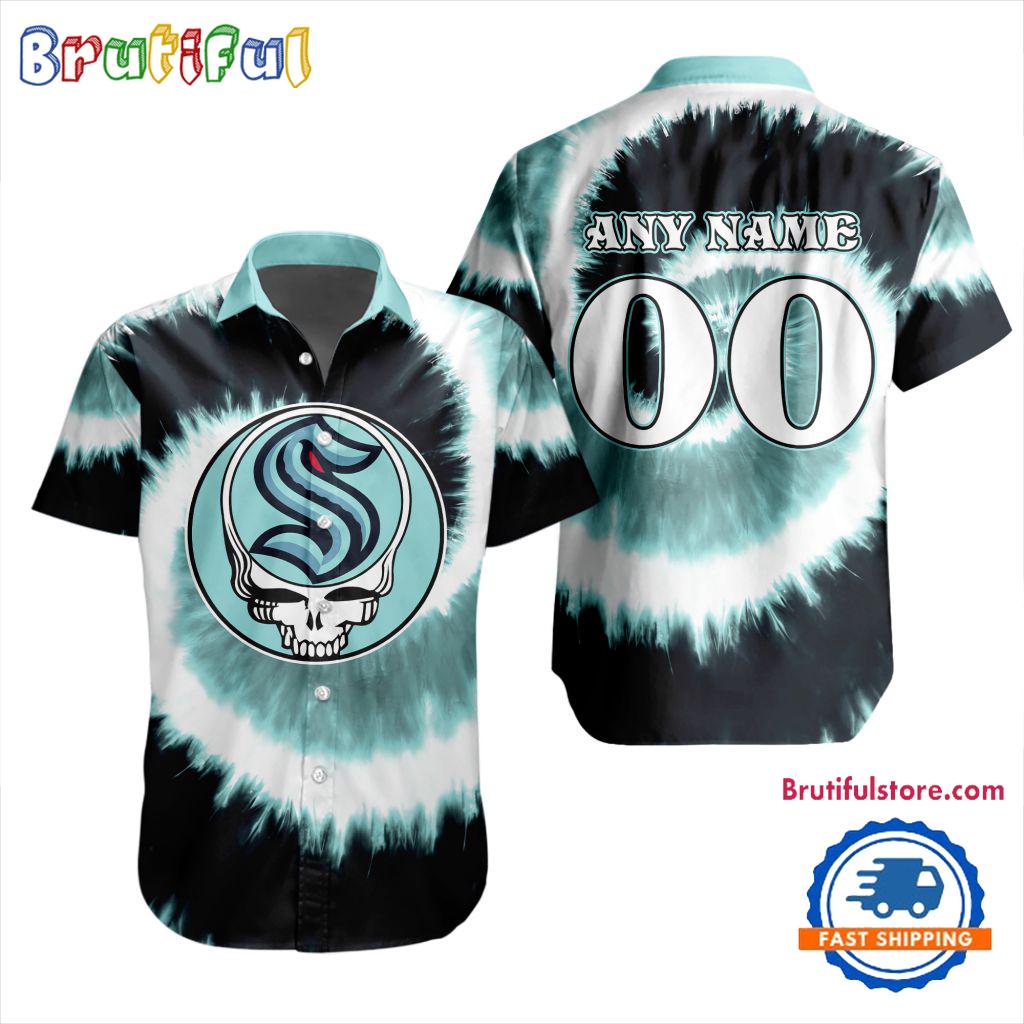 NHL Seattle Kraken Grateful Dead Tie-Dye Hawaiian Design Button Shirt