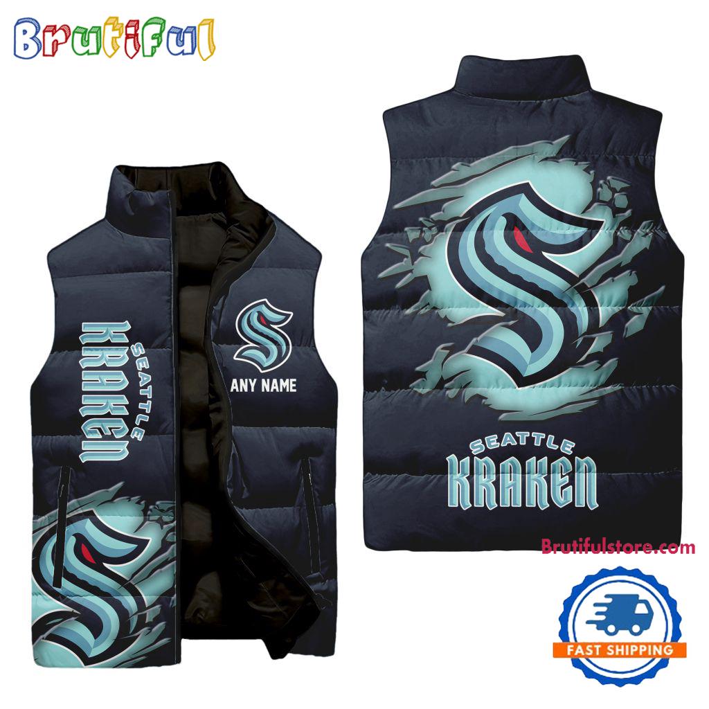 NHL Seattle Kraken Personalized Hockey Logo Team Sleeveless Puffer Jacket
