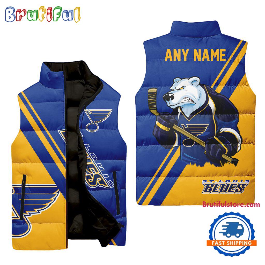 NHL St. Louis Blues Custom Name Sleeveless Puffer Jacket, Hockey Team Jacket Fans Gifts