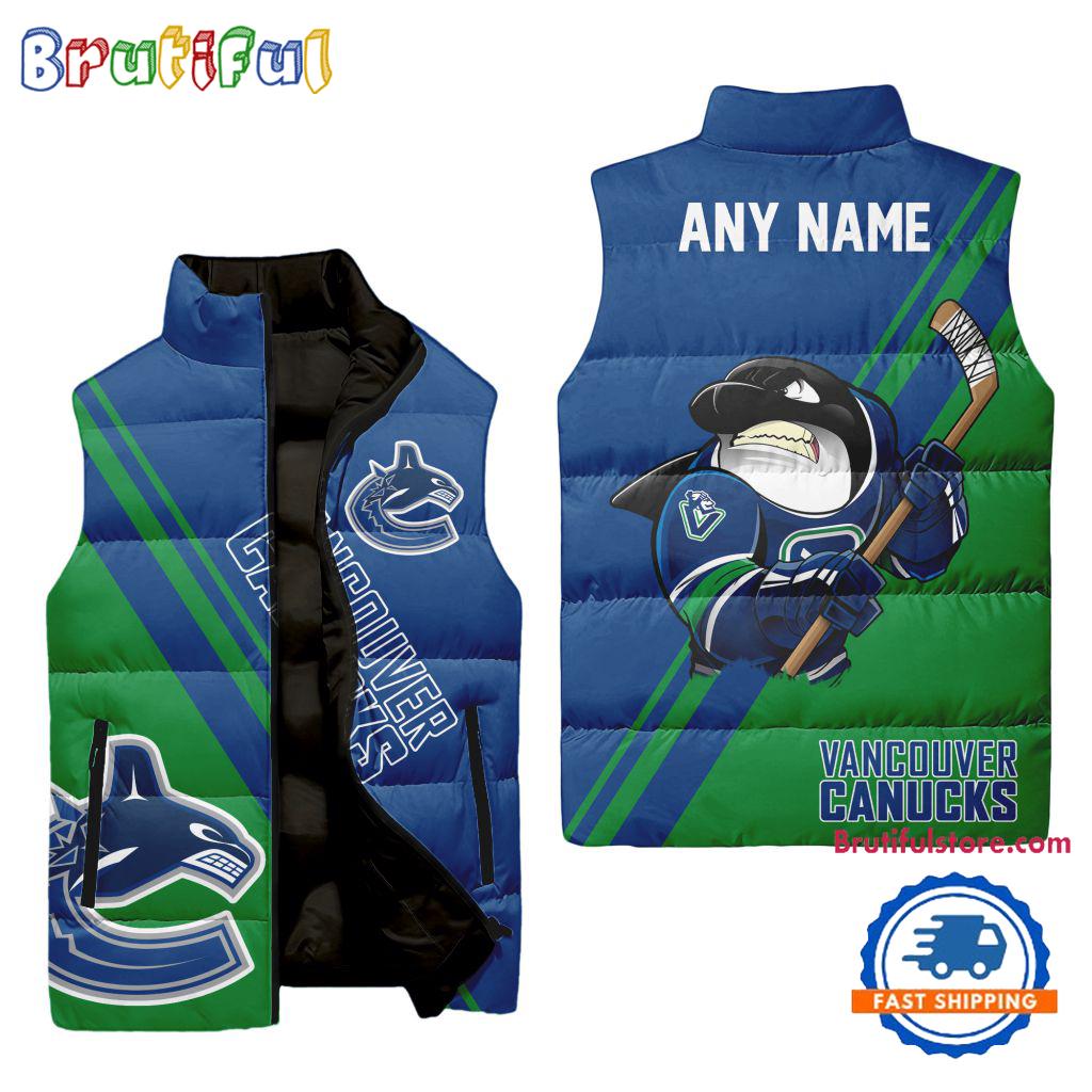 NHL Vancouver Canucks Custom Name Sleeveless Puffer Jacket, Hockey Team Jacket Fans Gifts
