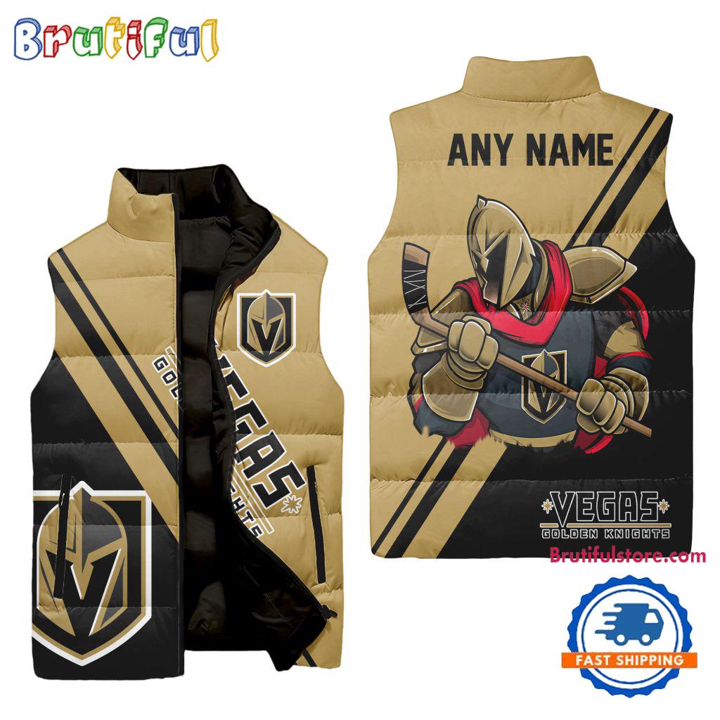 NHL Vegas Golden Knights Custom Name Sleeveless Puffer Jacket, Hockey Team Jacket Fans Gifts