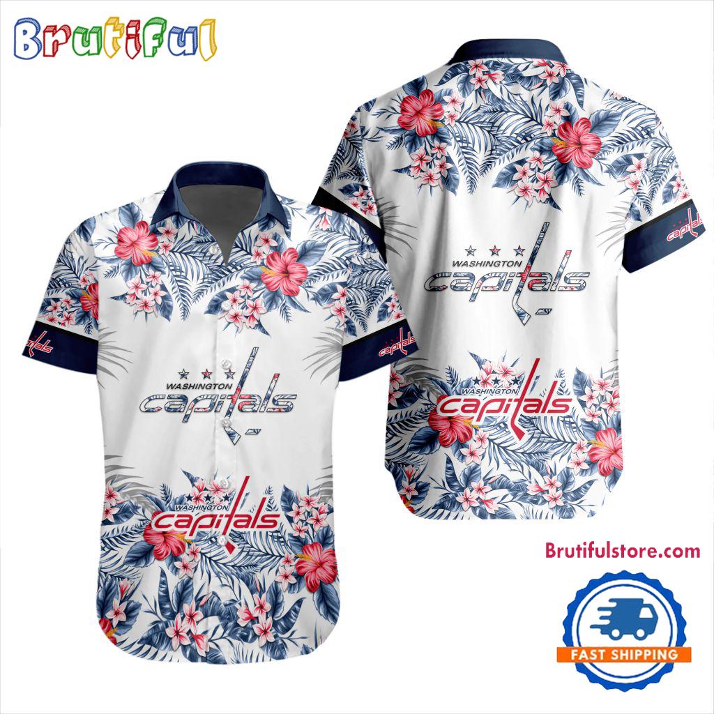 NHL Washington Capitals Special Flower Tropical Design Hawaiian Button Shirt