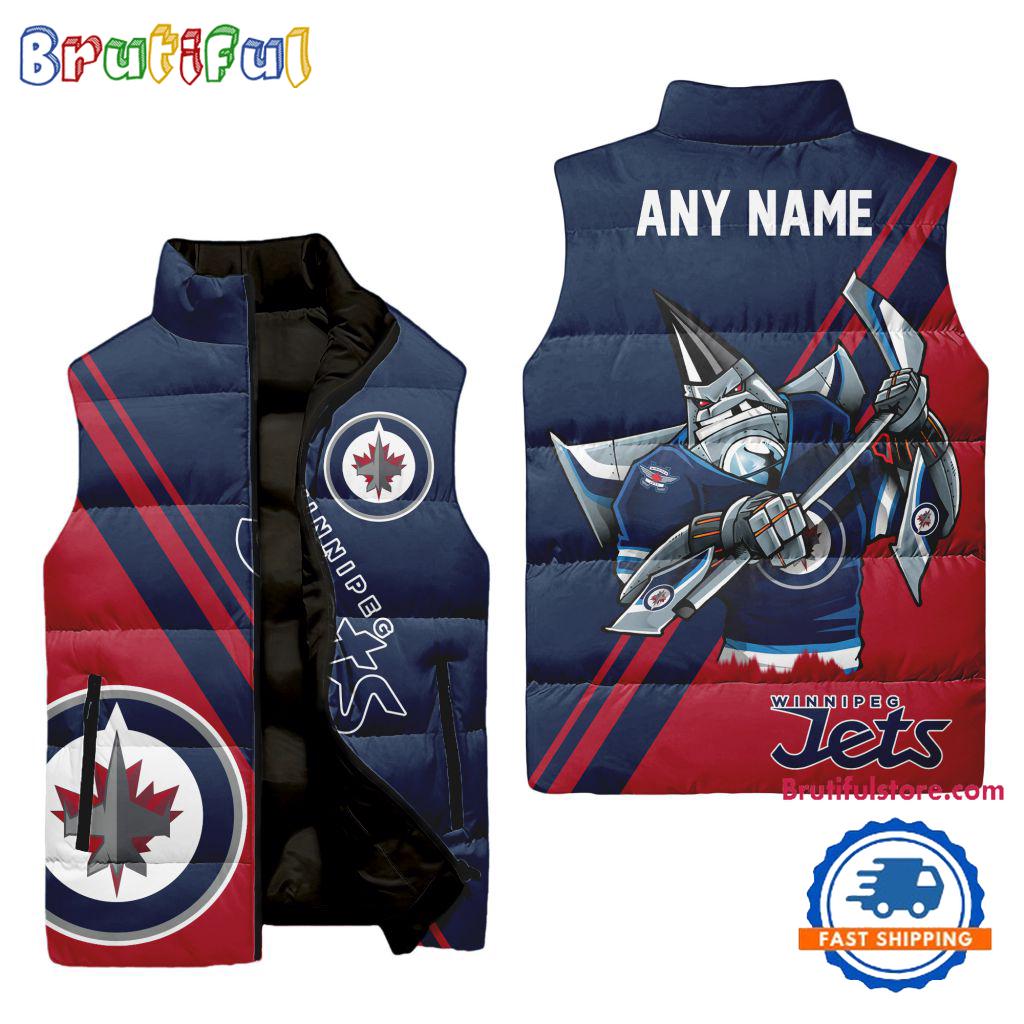 NHL Winnipeg Jets Custom Name Sleeveless Puffer Jacket, Hockey Team Jacket Fans Gifts
