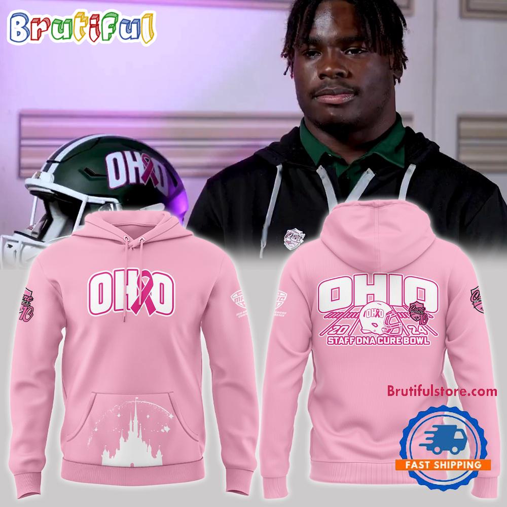 Ohio Bobcats Football x Breast Cancer 2024 Cure Bowl Champions Pink Hoodie