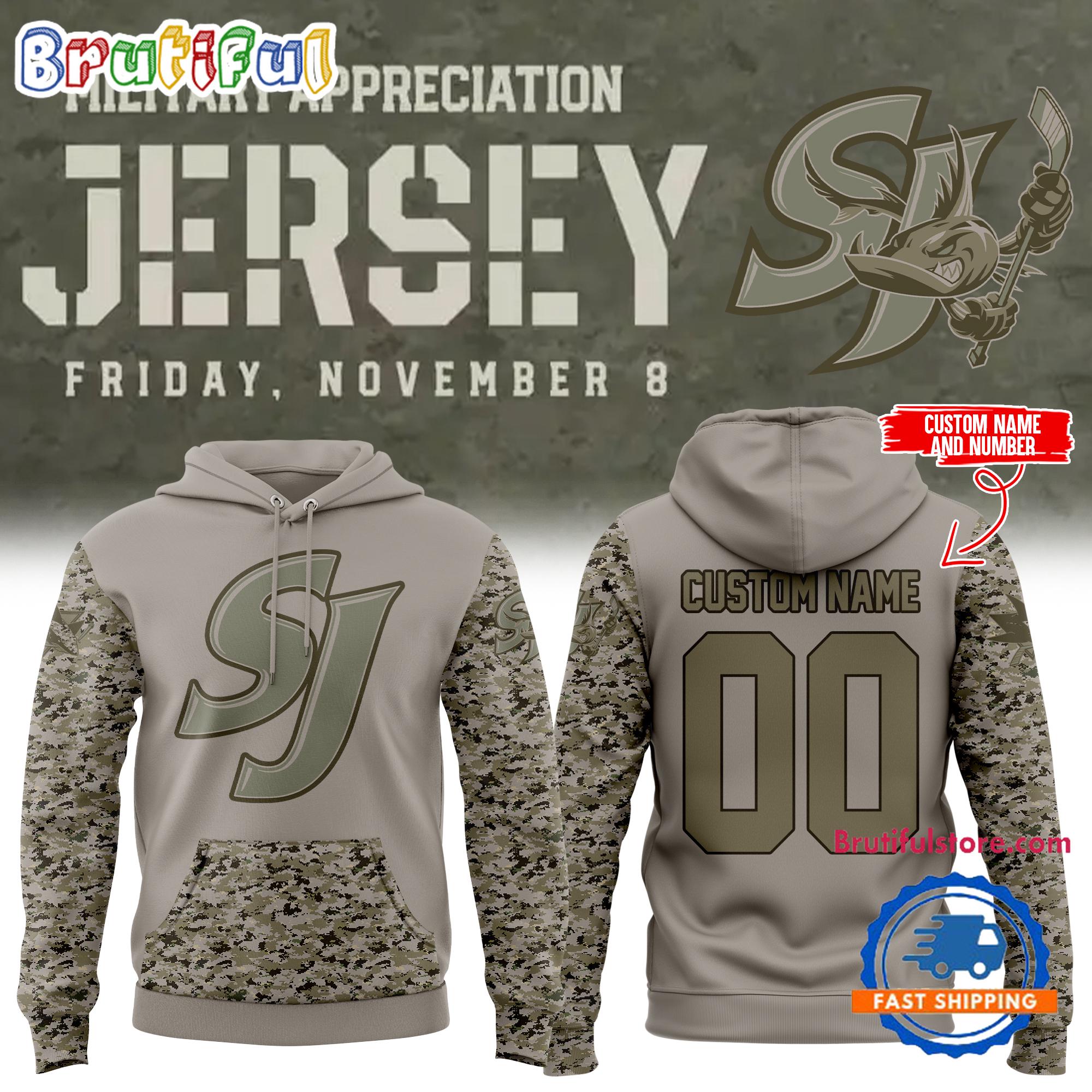 San Jose Barracuda Hockey 2024 Limited Camo Veterans Hoodie