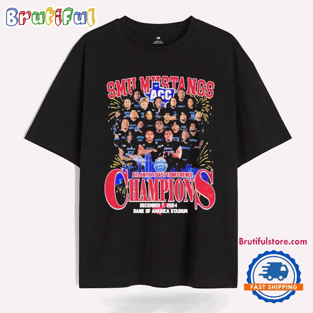 SMU Mustangs Atlantic Coast Conference Champions 2024 Bank of America Stadium T Shirt