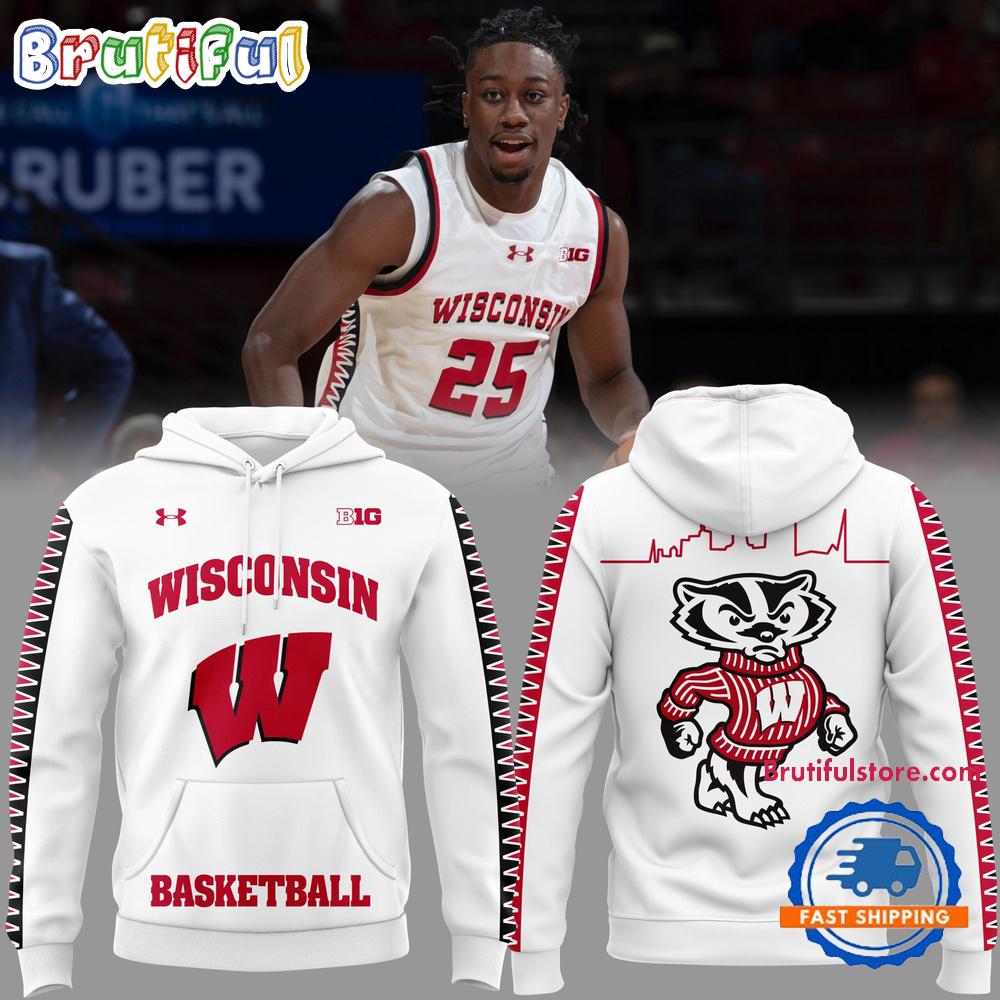 Wisconsin Badgers Basketball 2024 Limitted New Design White Hoodie