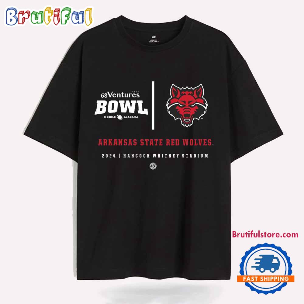 2024 68 Ventures Bowl Arkansas State Red Wolves Hancock Whitney Stadium T Shirt