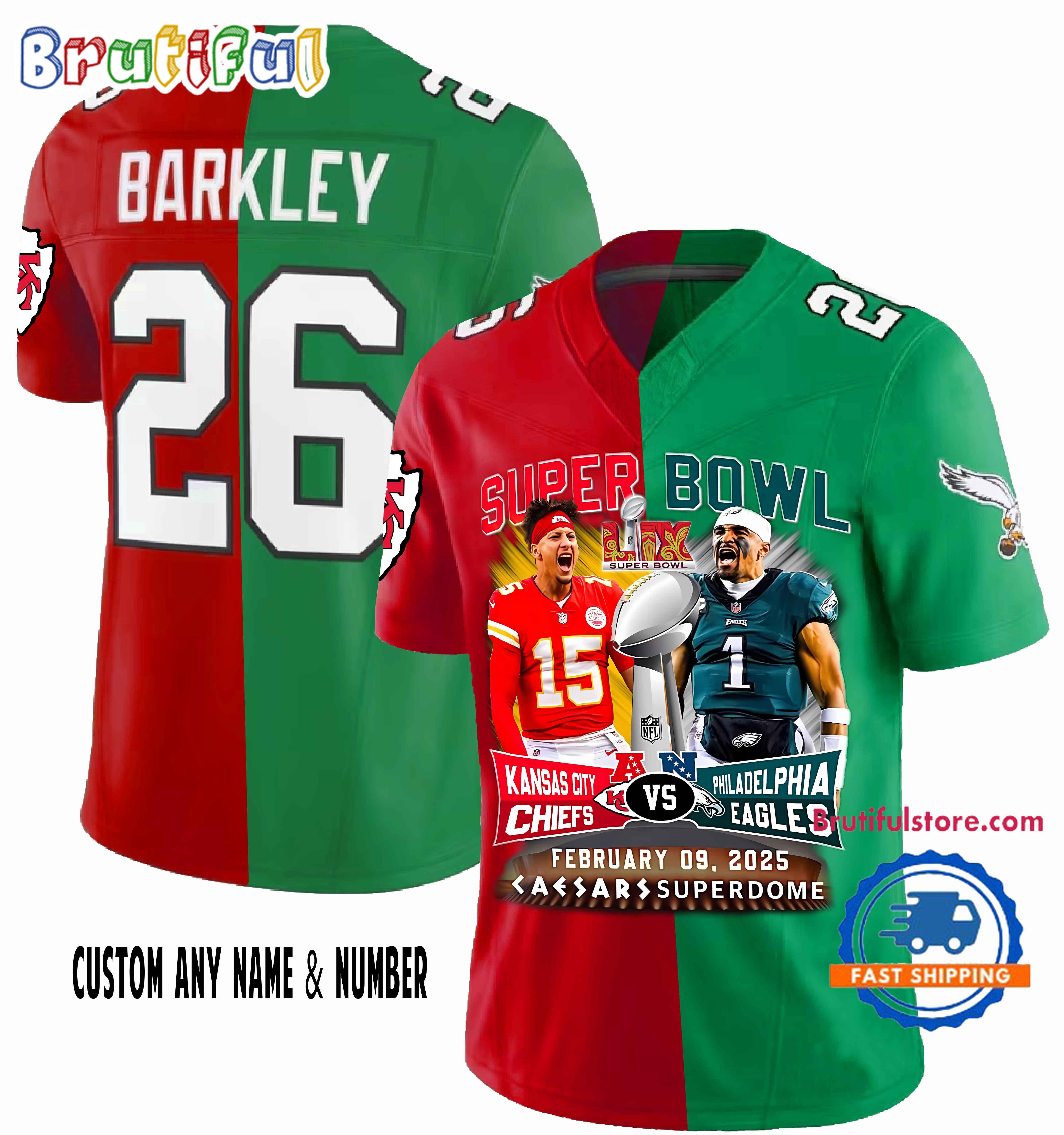 Kansas City Chiefs vs Philadelphia Eagles 2025 Super Bowl LIX Graphics Football Jersey