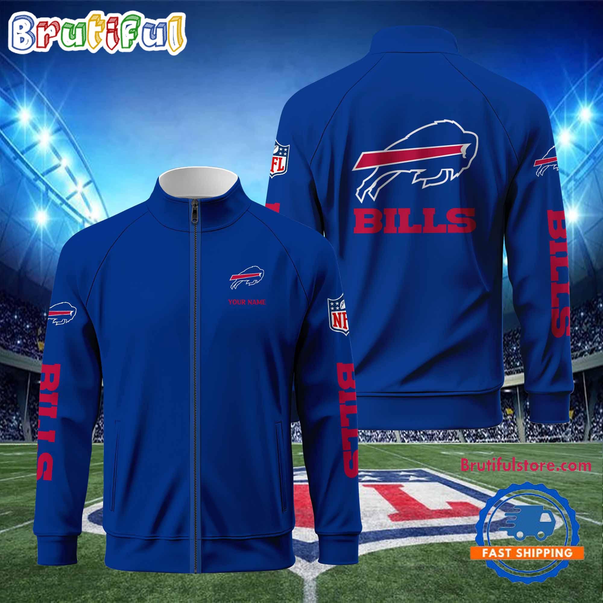 NFL Buffalo Bills Football Logo Team Standing Neck Zipper Jacket, Custom Football Zipper Jacket