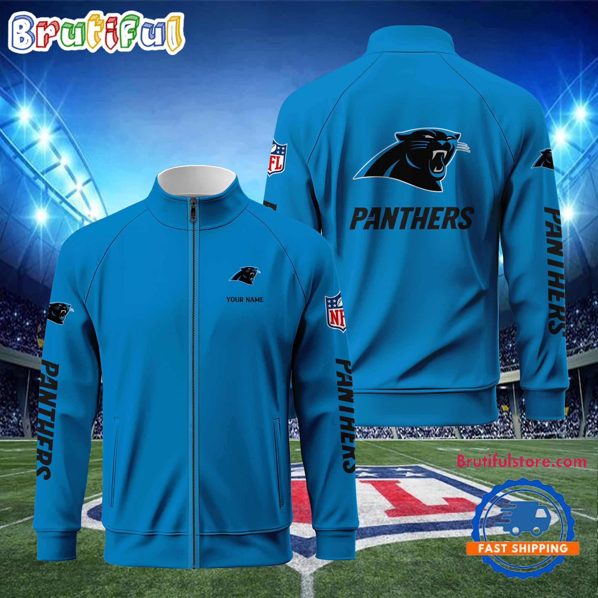 NFL Carolina Panthers Football Logo Team Standing Neck Zipper Jacket, Custom Football Zipper Jacket