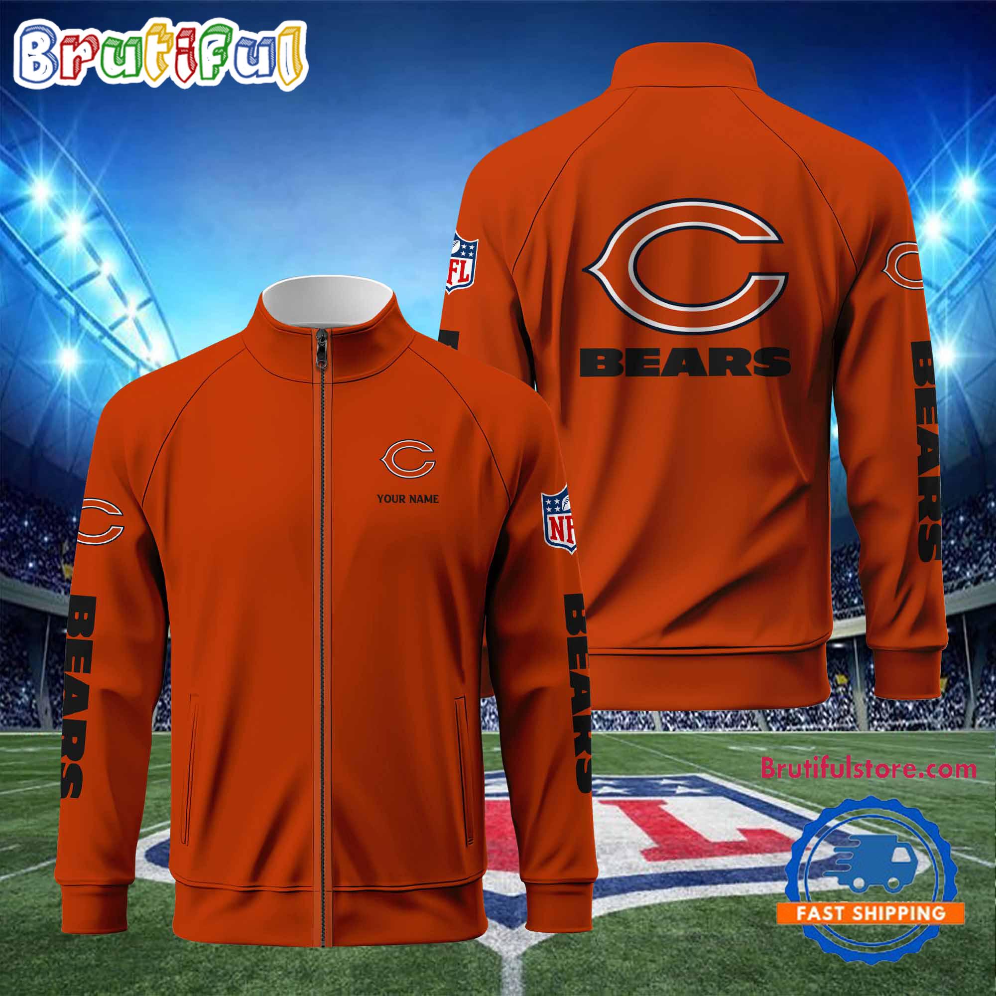 NFL Chicago Bears Football Logo Team Standing Neck Zipper Jacket, Custom Football Zipper Jacket
