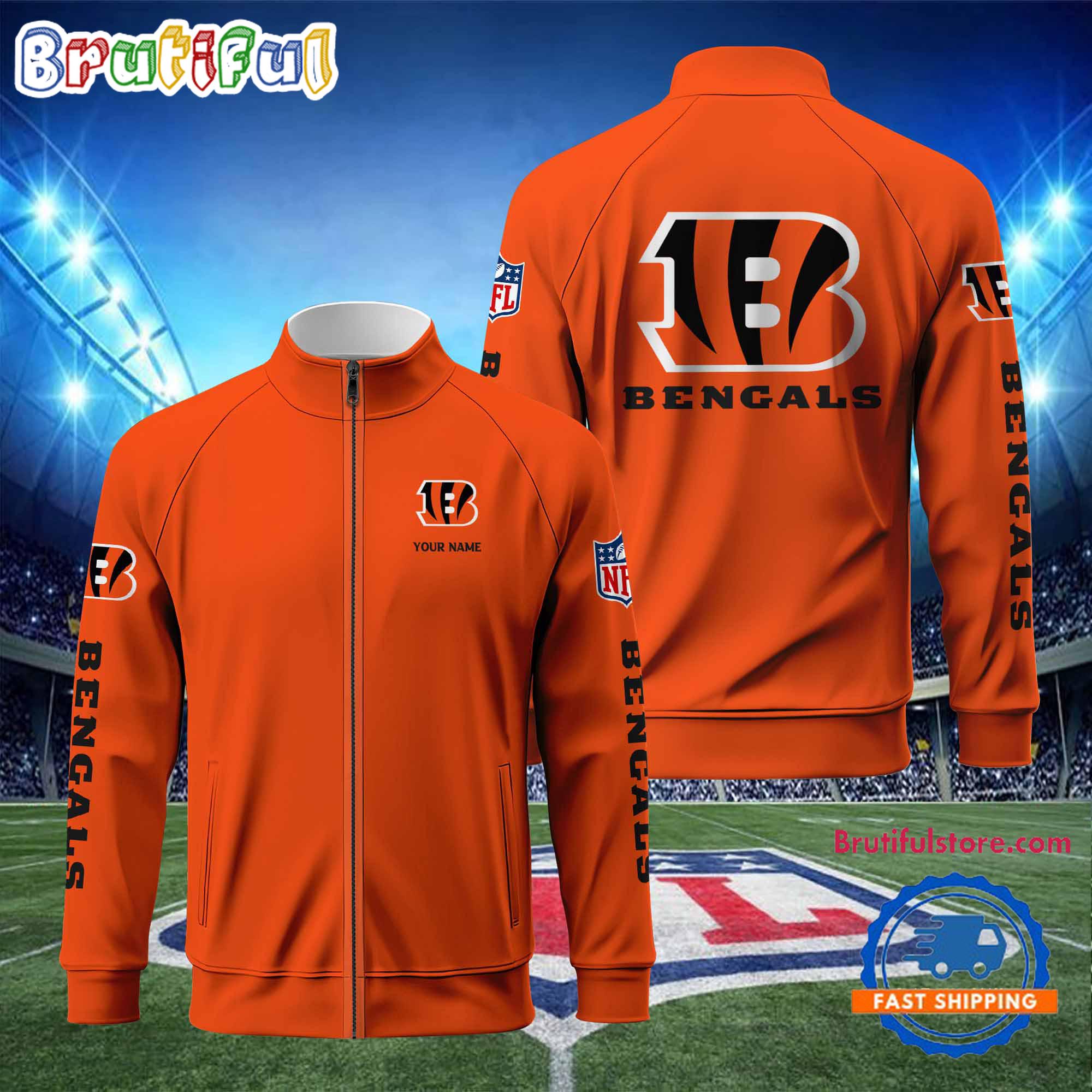 NFL Cincinnati Bengals Football Logo Team Standing Neck Zipper Jacket, Custom Football Zipper Jacket
