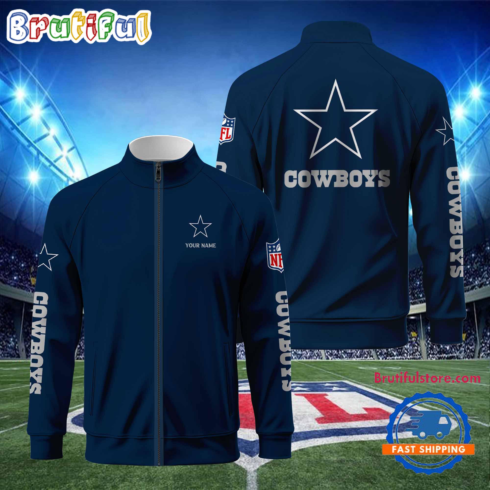 NFL Dallas Cowboys Football Logo Team Standing Neck Zipper Jacket, Custom Football Zipper Jacket