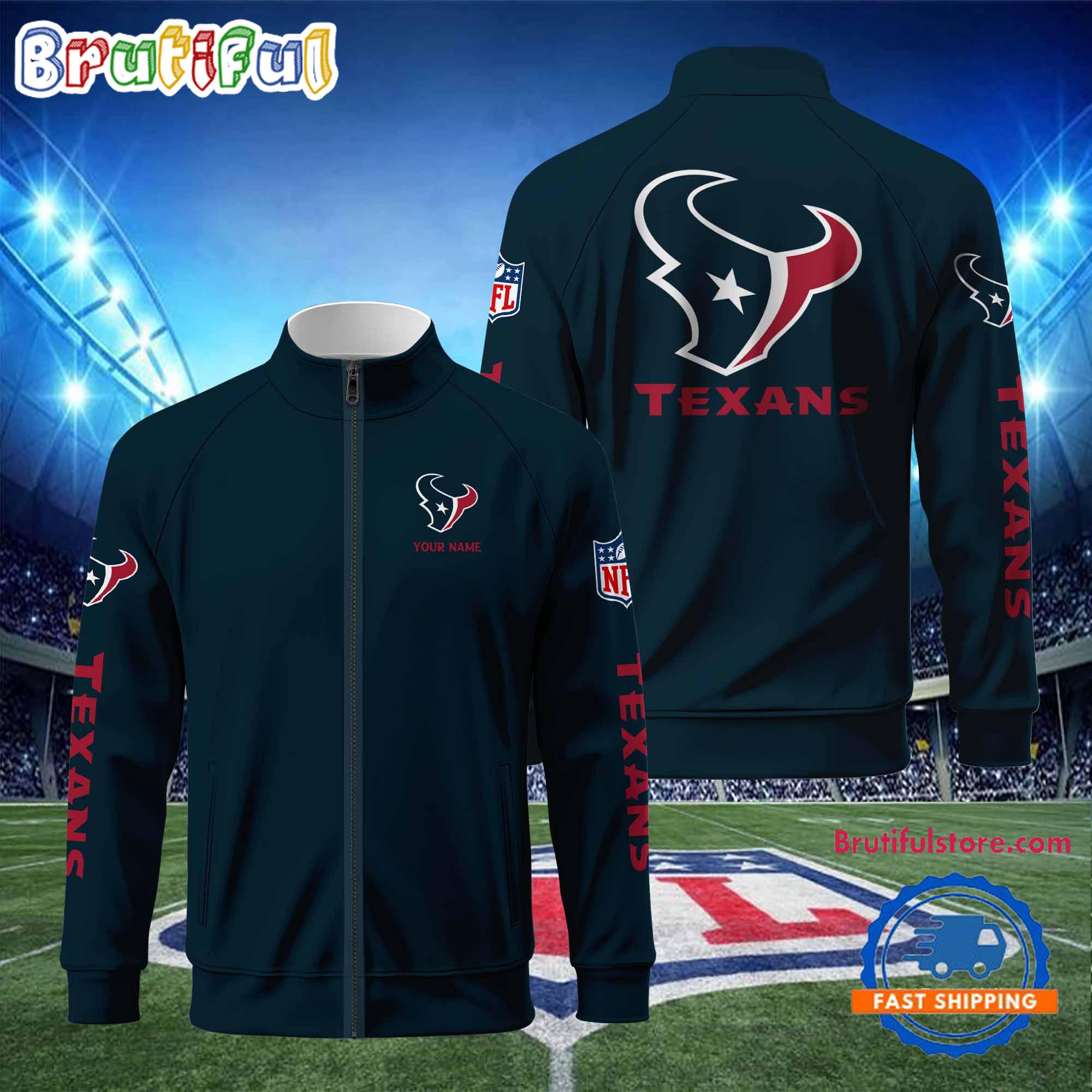 NFL Houston Texans Football Logo Team Standing Neck Zipper Jacket, Custom Football Zipper Jacket