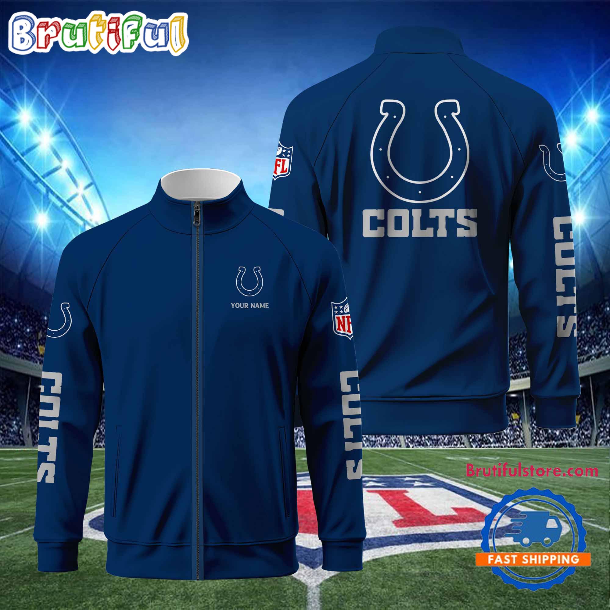 NFL Indianapolis Colts Football Logo Team Standing Neck Zipper Jacket, Custom Football Zipper Jacket