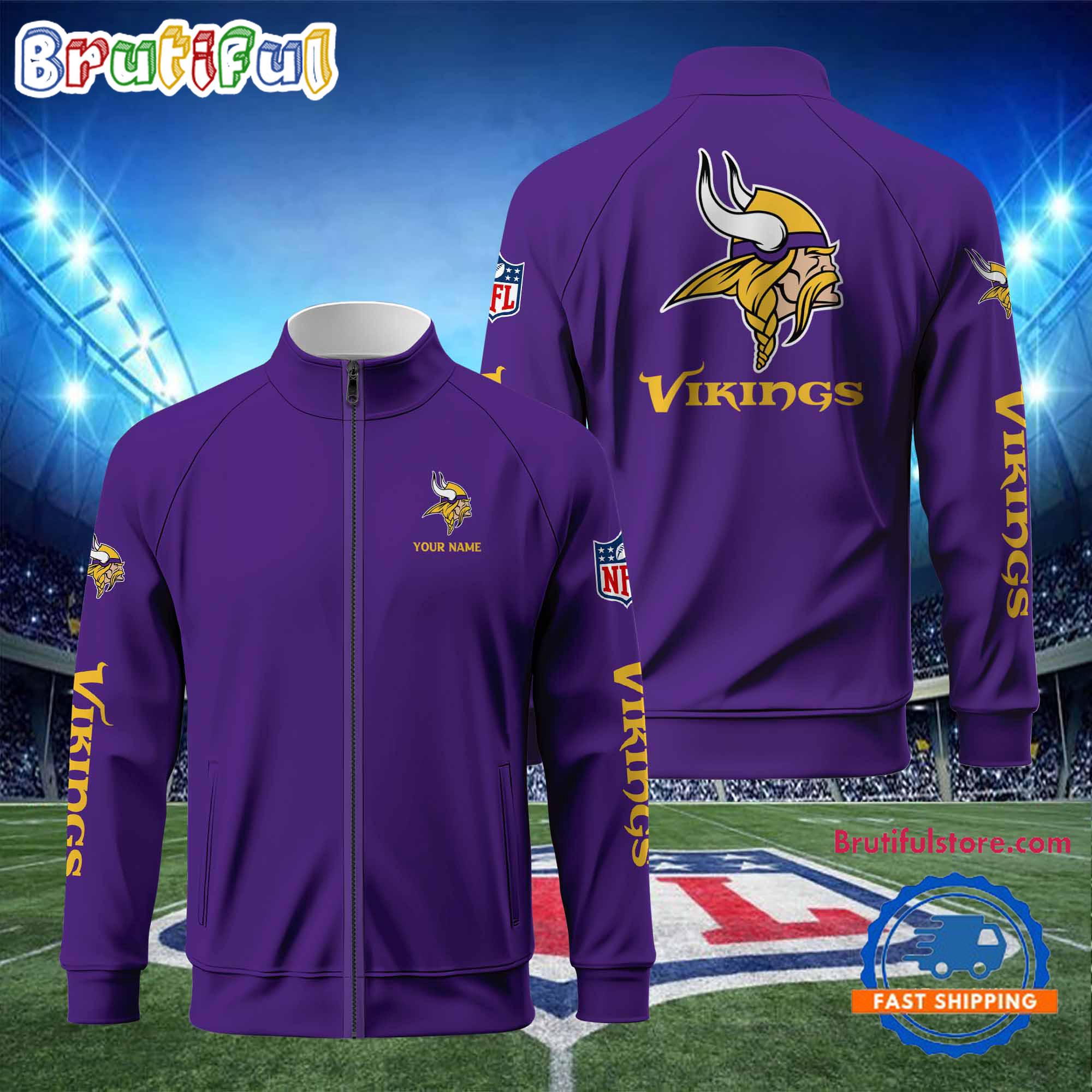 NFL Minnesota Vikings Football Logo Team Standing Neck Zipper Jacket, Custom Football Zipper Jacket