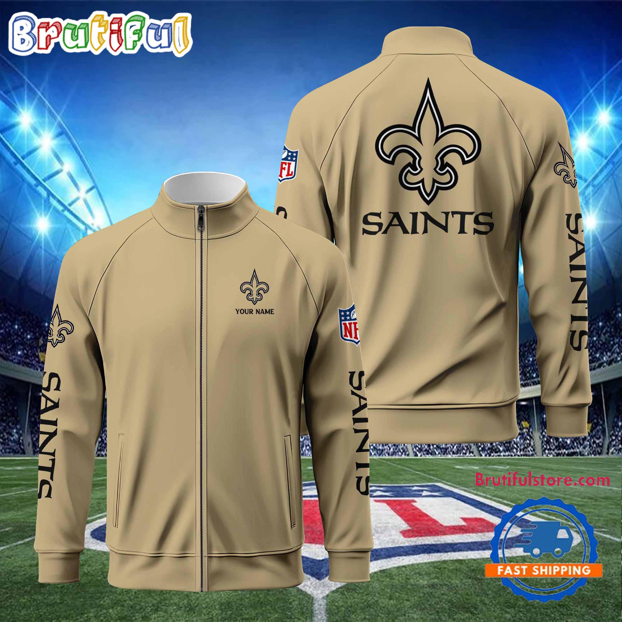 NFL New Orleans Saints Football Logo Team Standing Neck Zipper Jacket, Custom Football Zipper Jacket