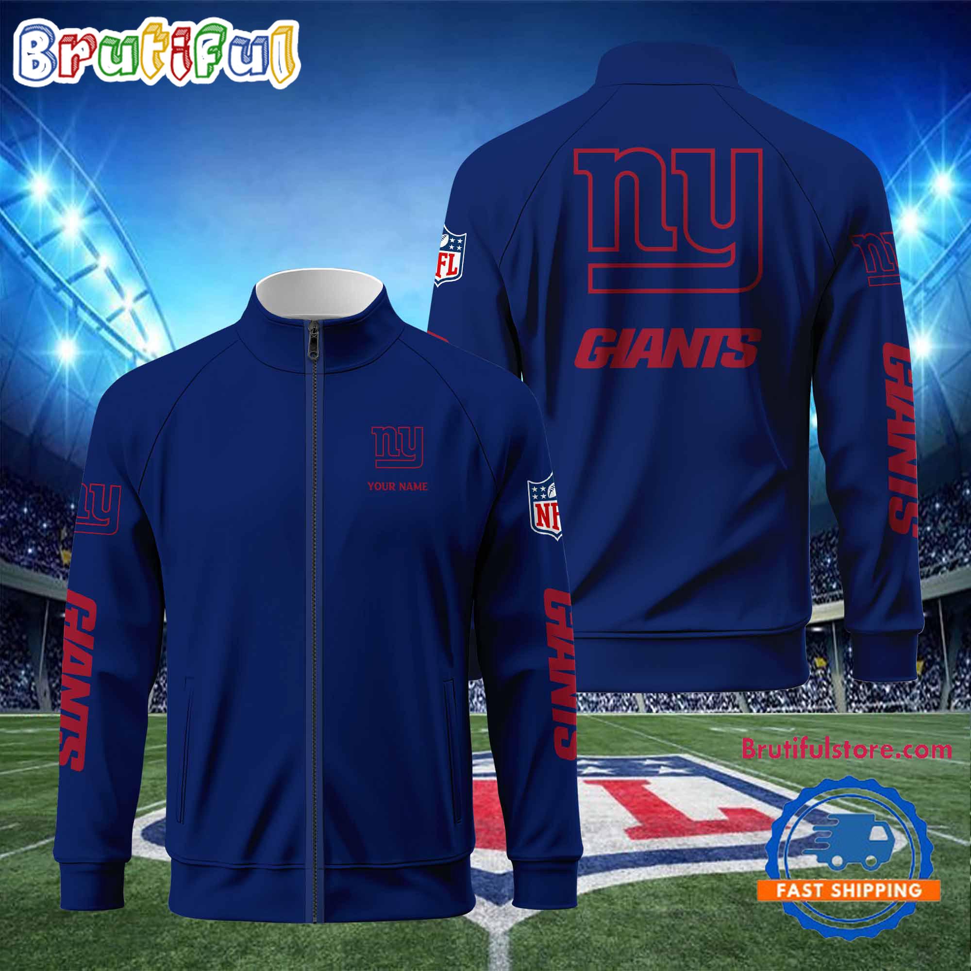 NFL New York Giants Football Logo Team Standing Neck Zipper Jacket, Custom Football Zipper Jacket
