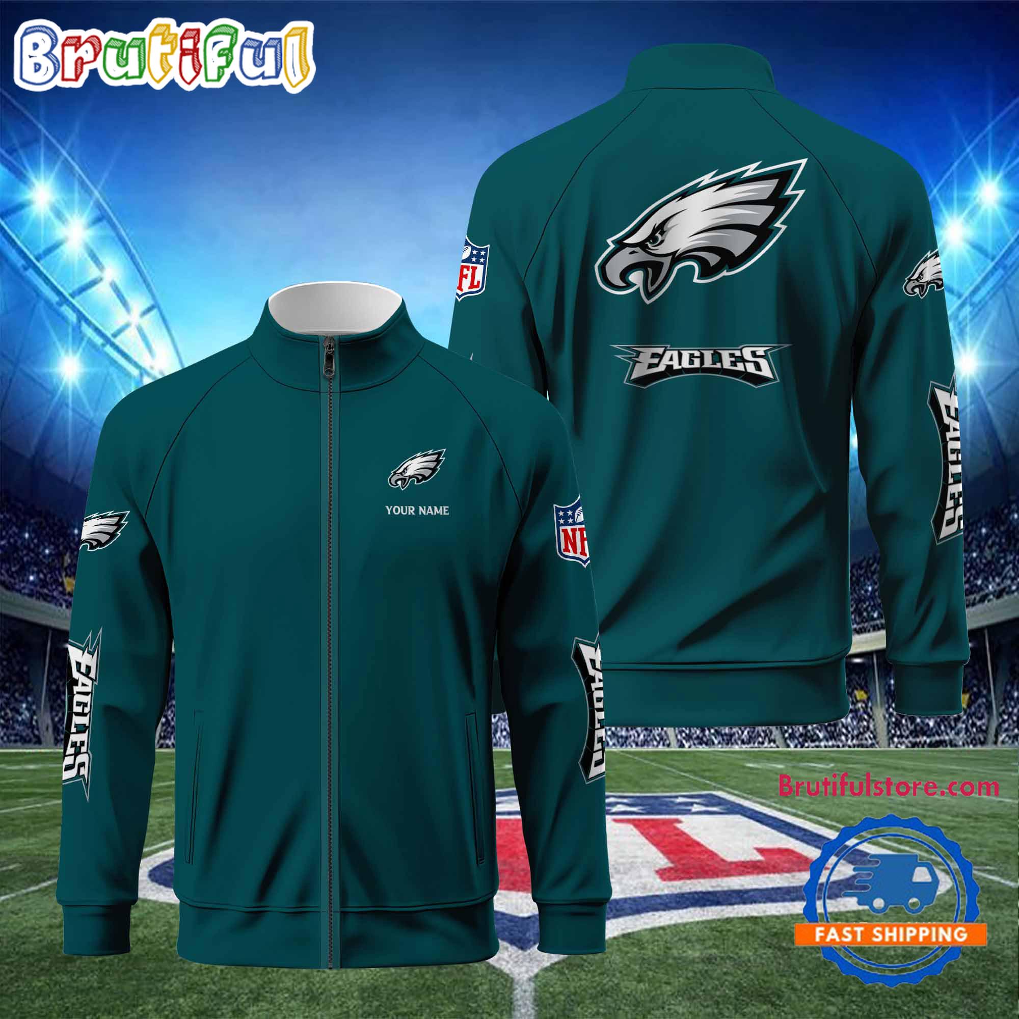 NFL Philadelphia Eagles Football Logo Team Standing Neck Zipper Jacket, Custom Football Zipper Jacket