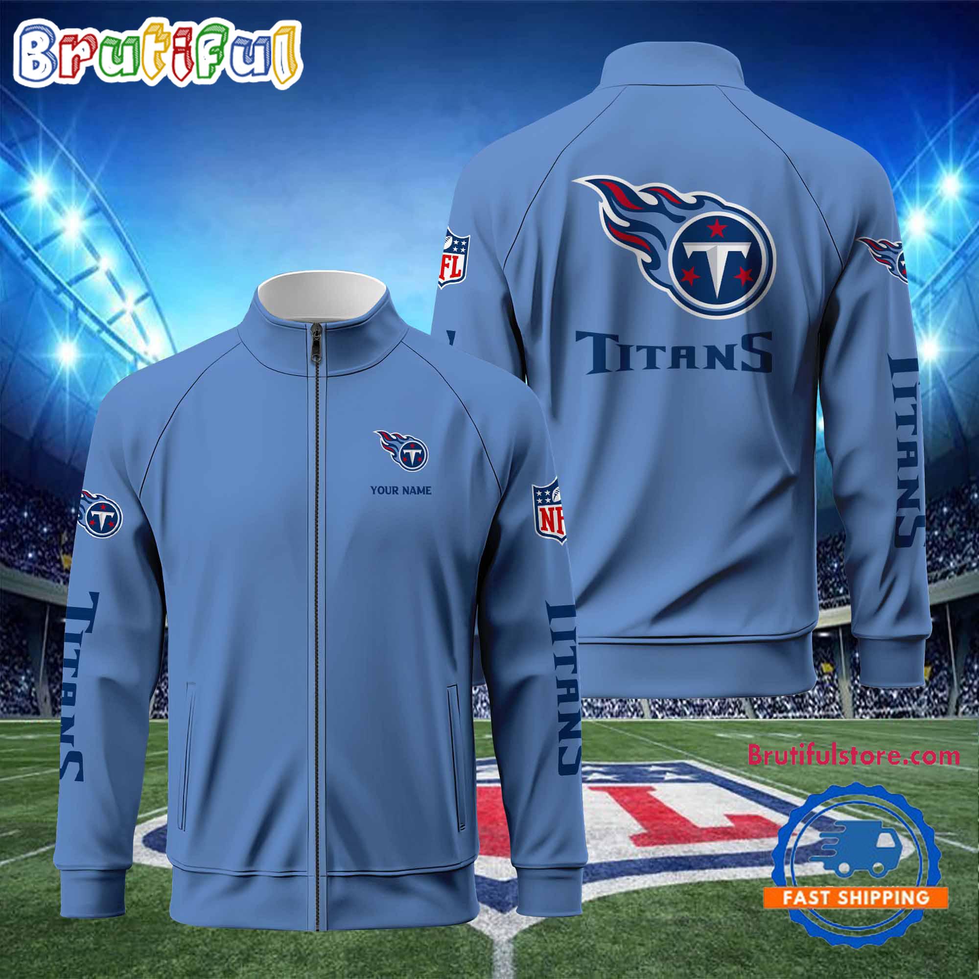 NFL Tennessee Titans Football Logo Team Standing Neck Zipper Jacket, Custom Football Zipper Jacket