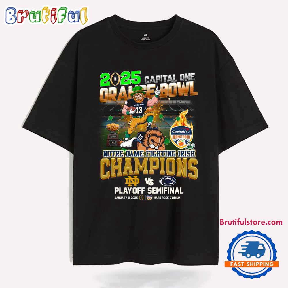 Notre Dame Fighting Irish 2025 Orange Bowl Capital One Champions Mascot New T Shirt