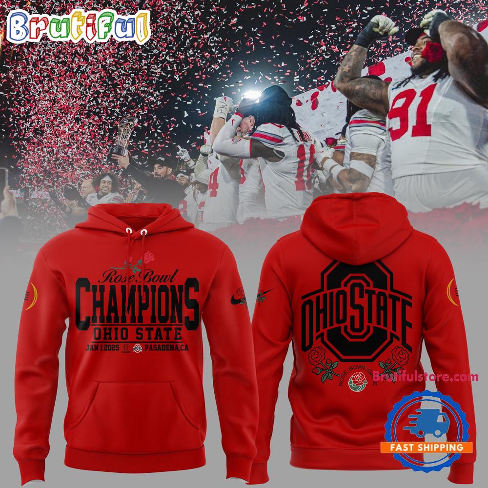 Ohio State Buckeyes Champions Rose Bowl 2025 New Design Red Hoodie