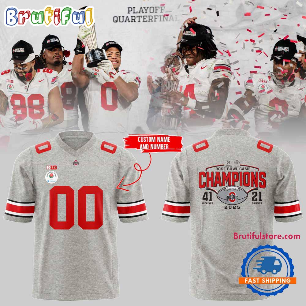 Ohio State Buckeyes Football Limited 2025 Rose Bowl Champions Grey Jersey Shirt