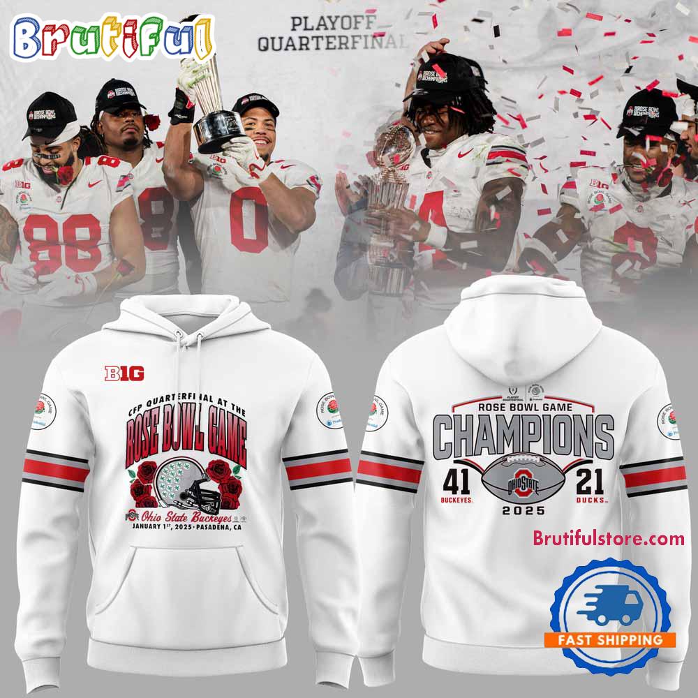 Ohio State Buckeyes Football Limited 2025 Rose Bowl Champions White Hoodie