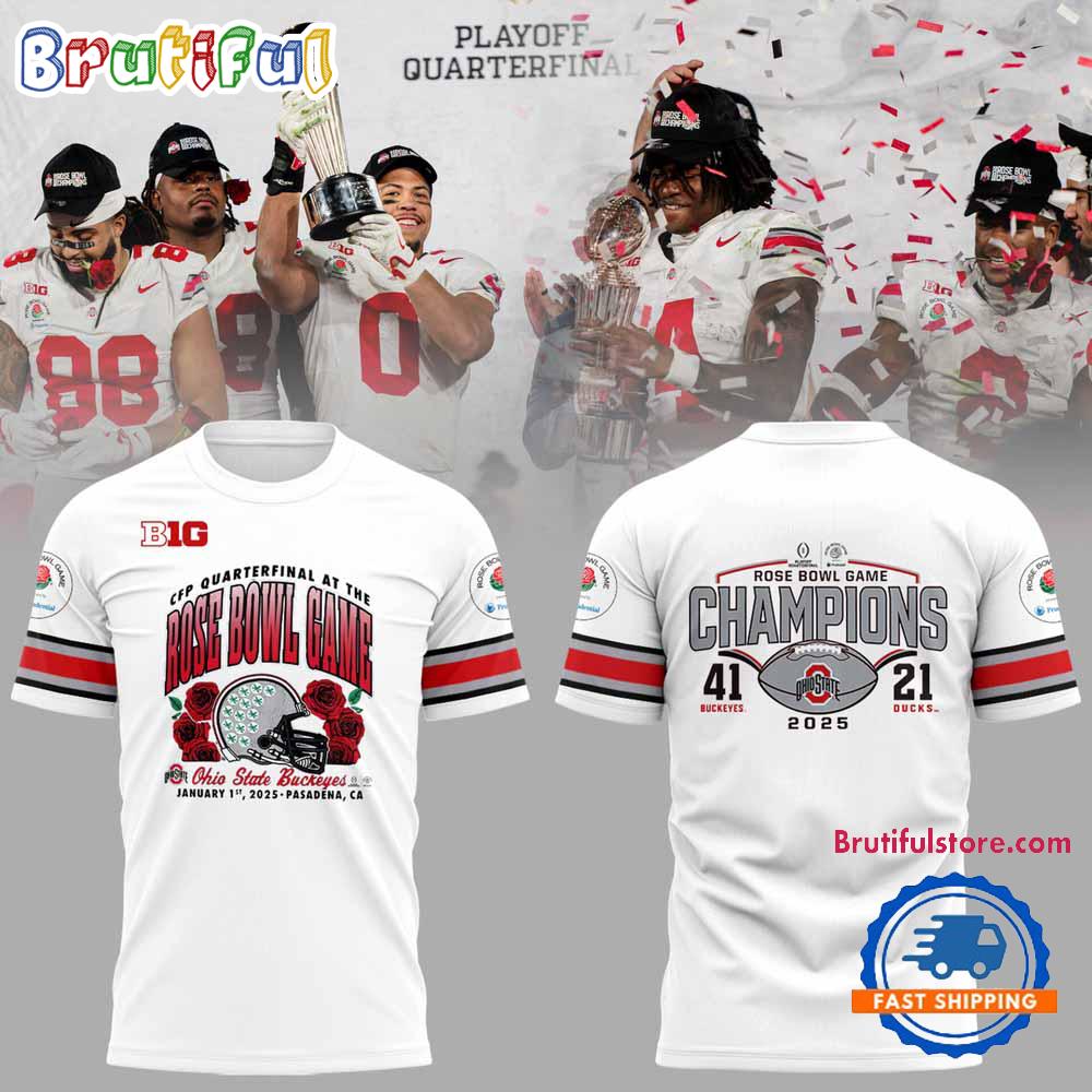 Ohio State Buckeyes Football Limited 2025 Rose Bowl Champions White T Shirt
