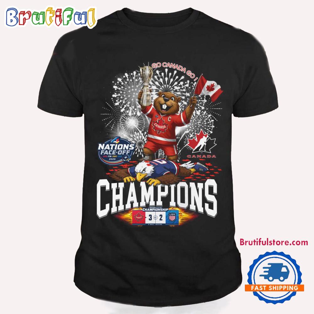 Canada Hockey 2025 4 Nations Face-Off Champions Mascot Winner New T Shirt