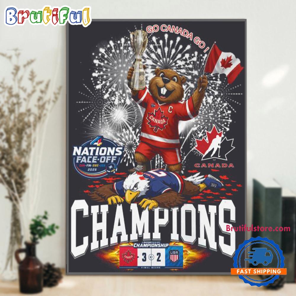 Canada Hockey 2025 4 Nations Face-Off Champions Mascot Winner Wall Art Poster Canvas