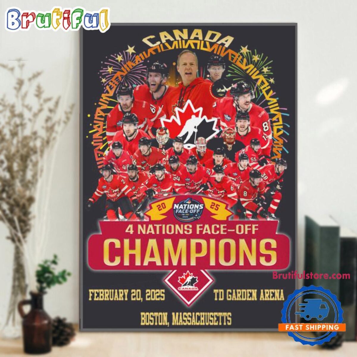 Canada Hockey 2025 4 Nations Face-Off Champions Wall Art Poster Canvas, image size:1200x1200