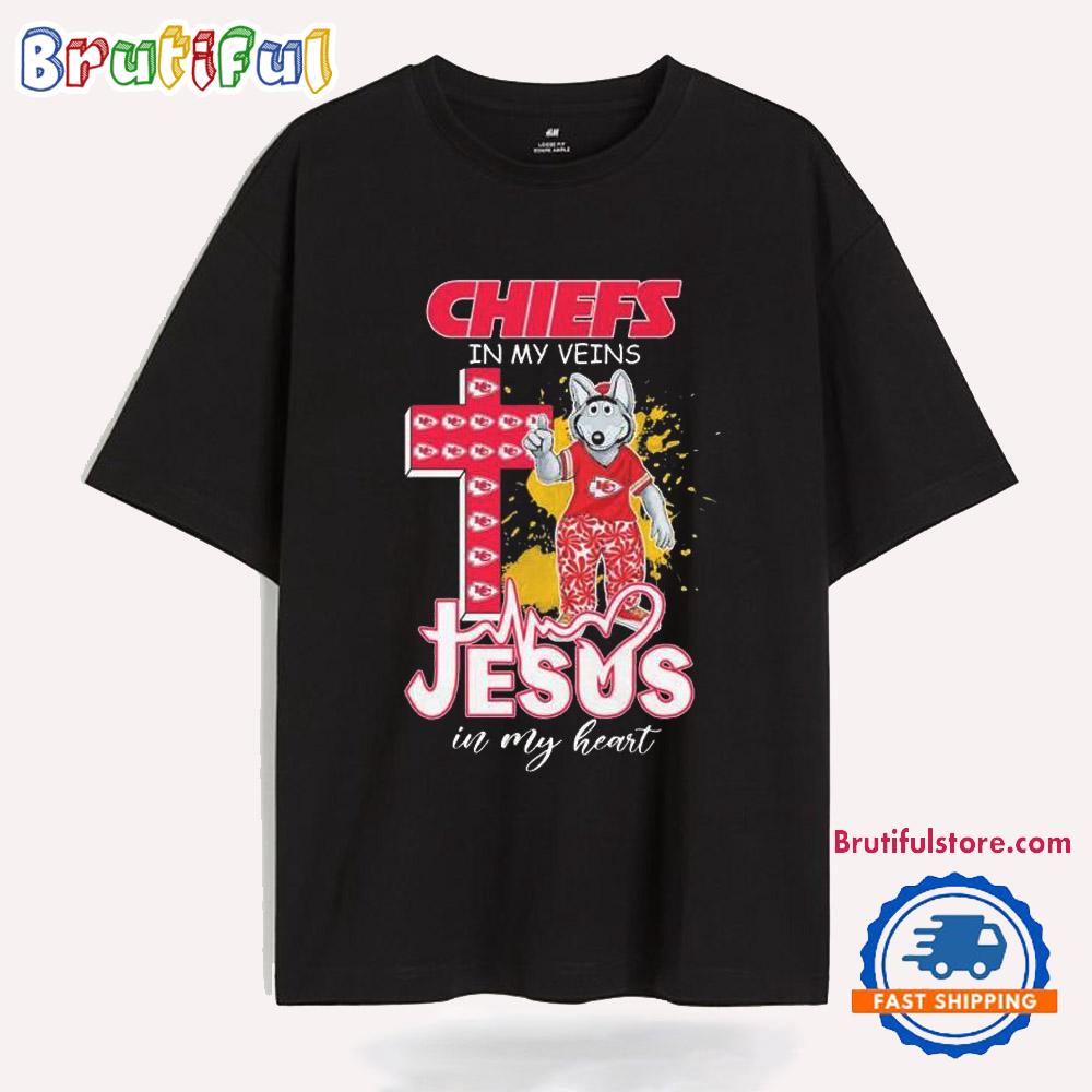 Kansas City Chiefs In My Veins Jesus In My Heart Mascot T Shirt