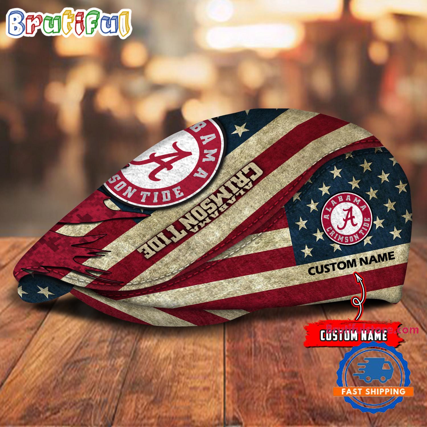 NCAA Alabama Crimson Tide Sport American Flag Custom Name Jeff Cap
