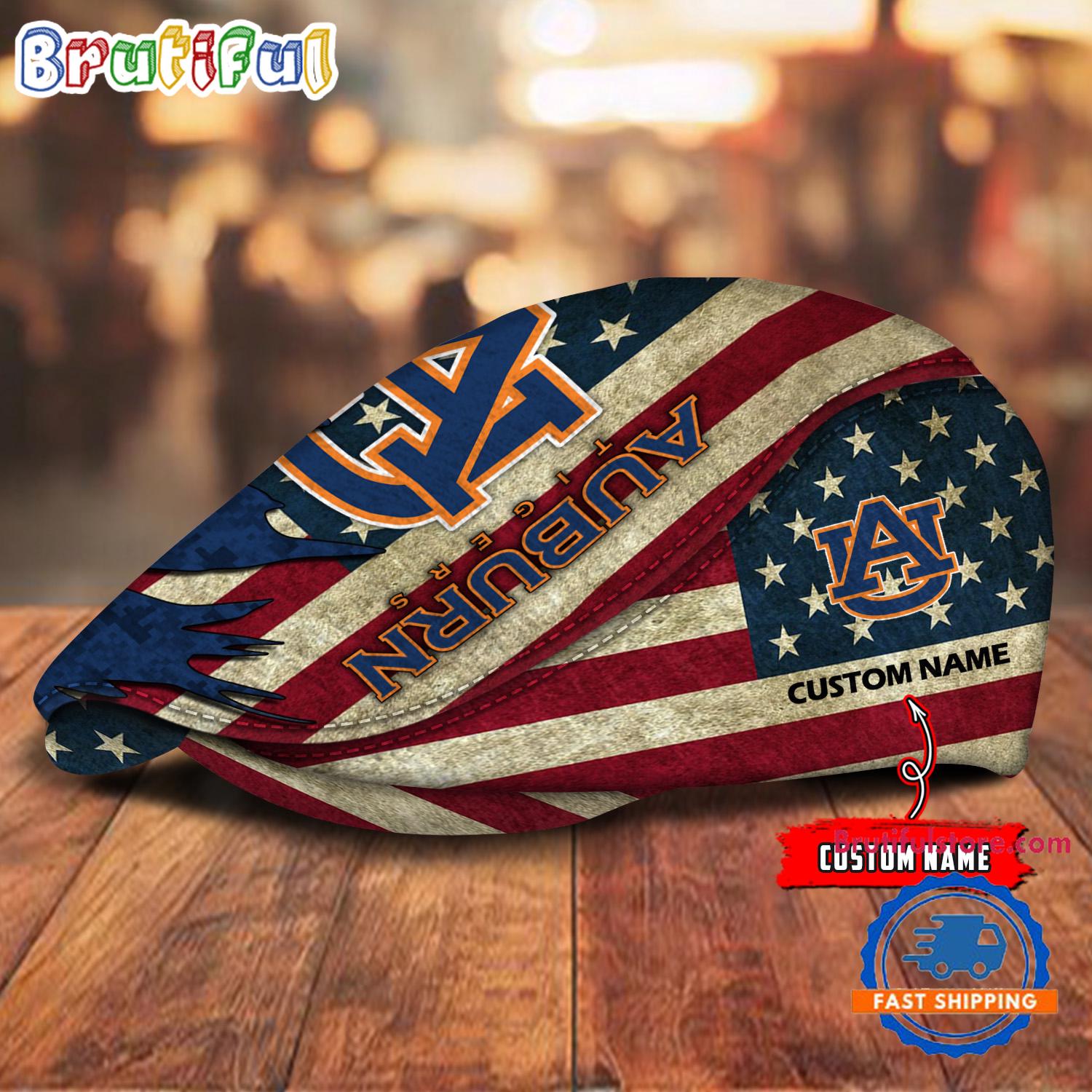 NCAA Auburn Tigers Sport American Flag Custom Name Jeff Cap