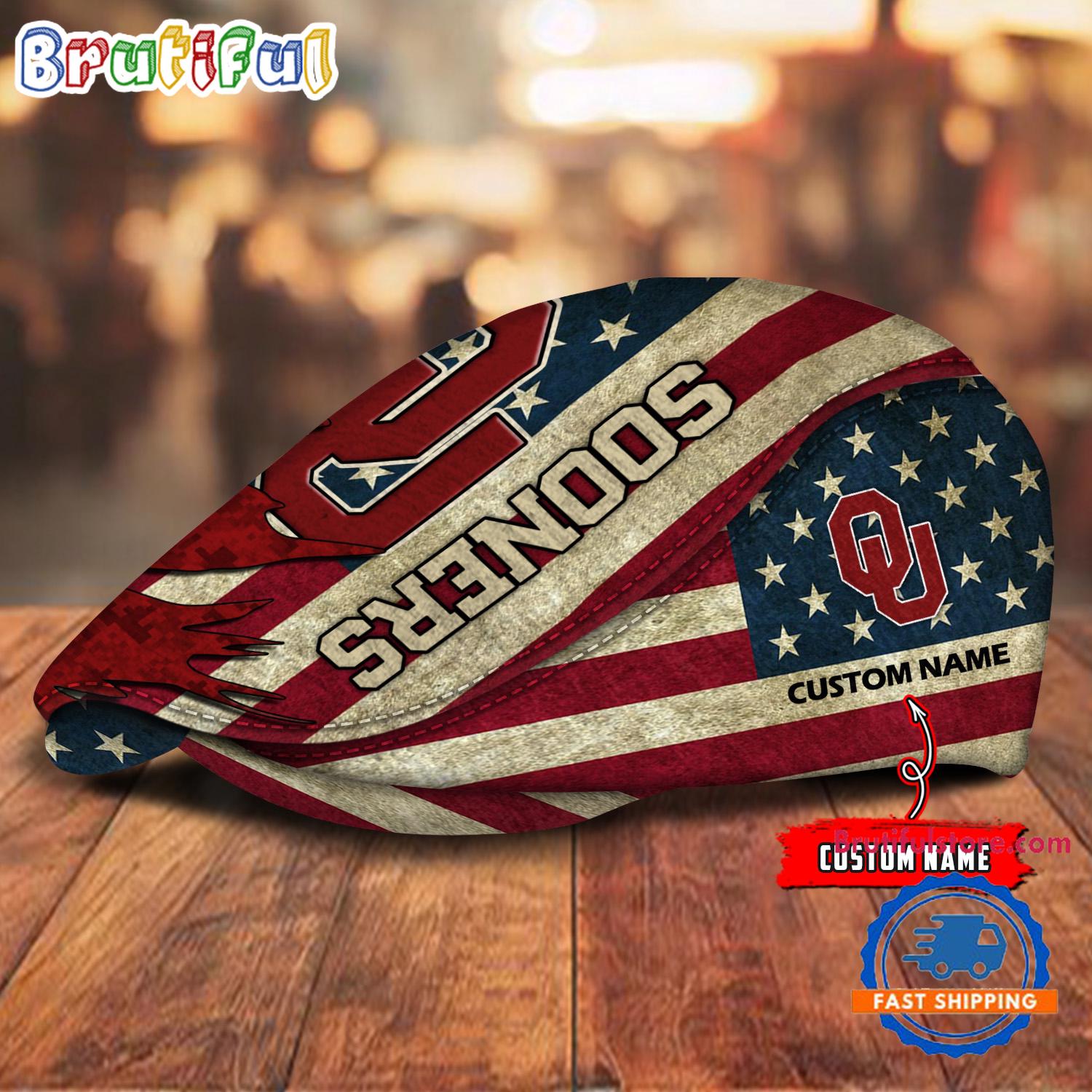NCAA Oklahoma Sooners Sport American Flag Custom Name Jeff Cap