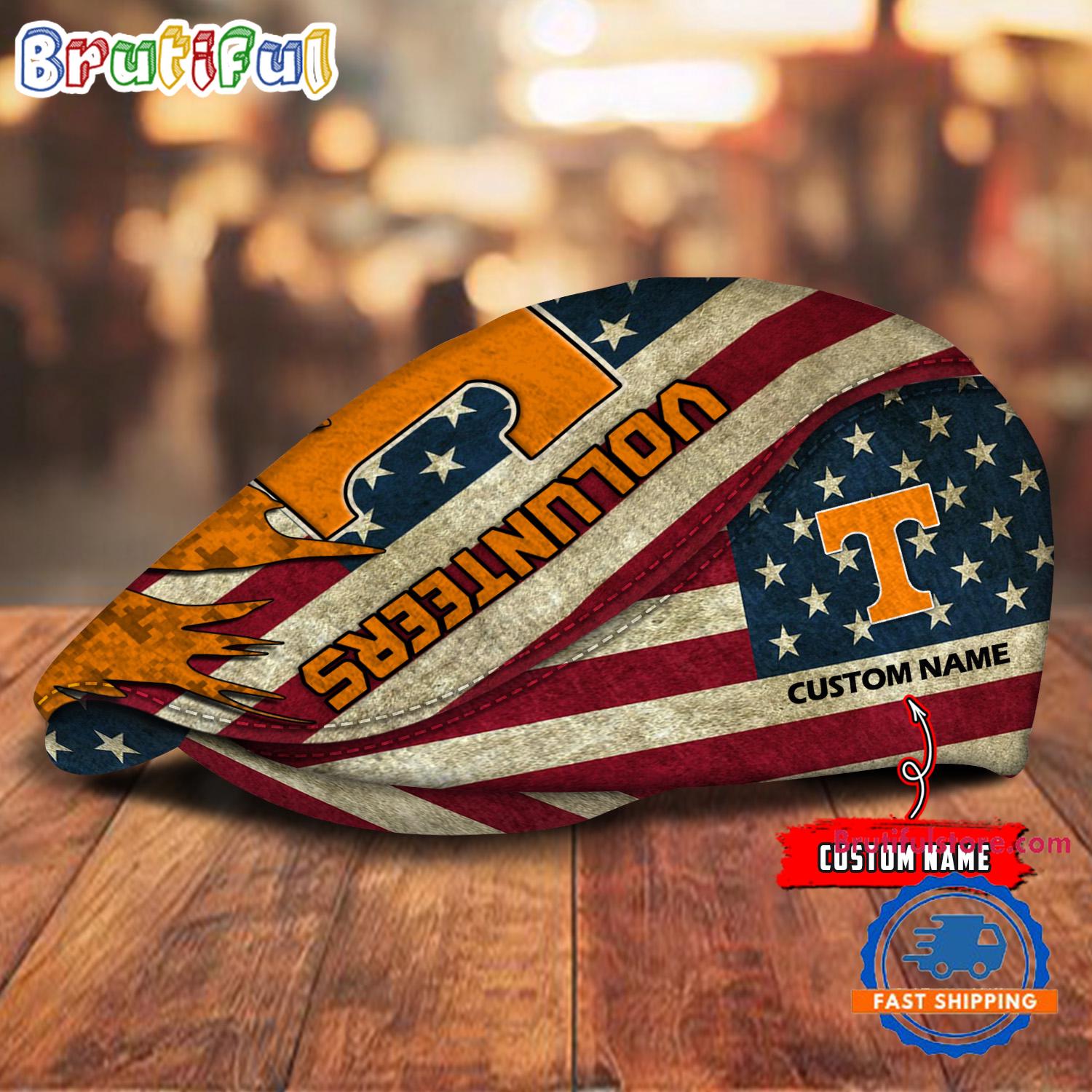 NCAA Tennessee Volunteers Sport American Flag Custom Name Jeff Cap