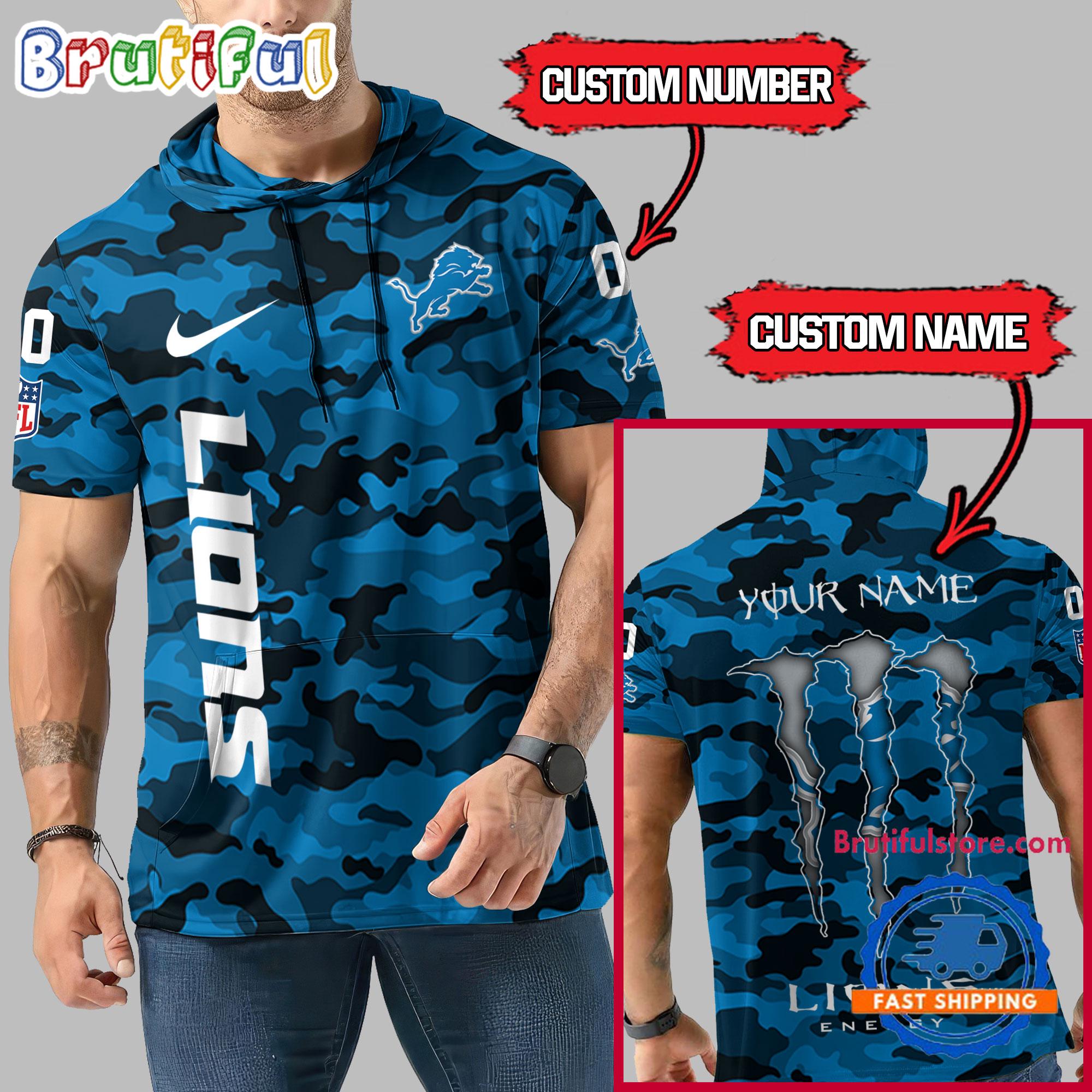 NFL Detroit Lions Custom Name Camo Sleeveless Hoodie Design