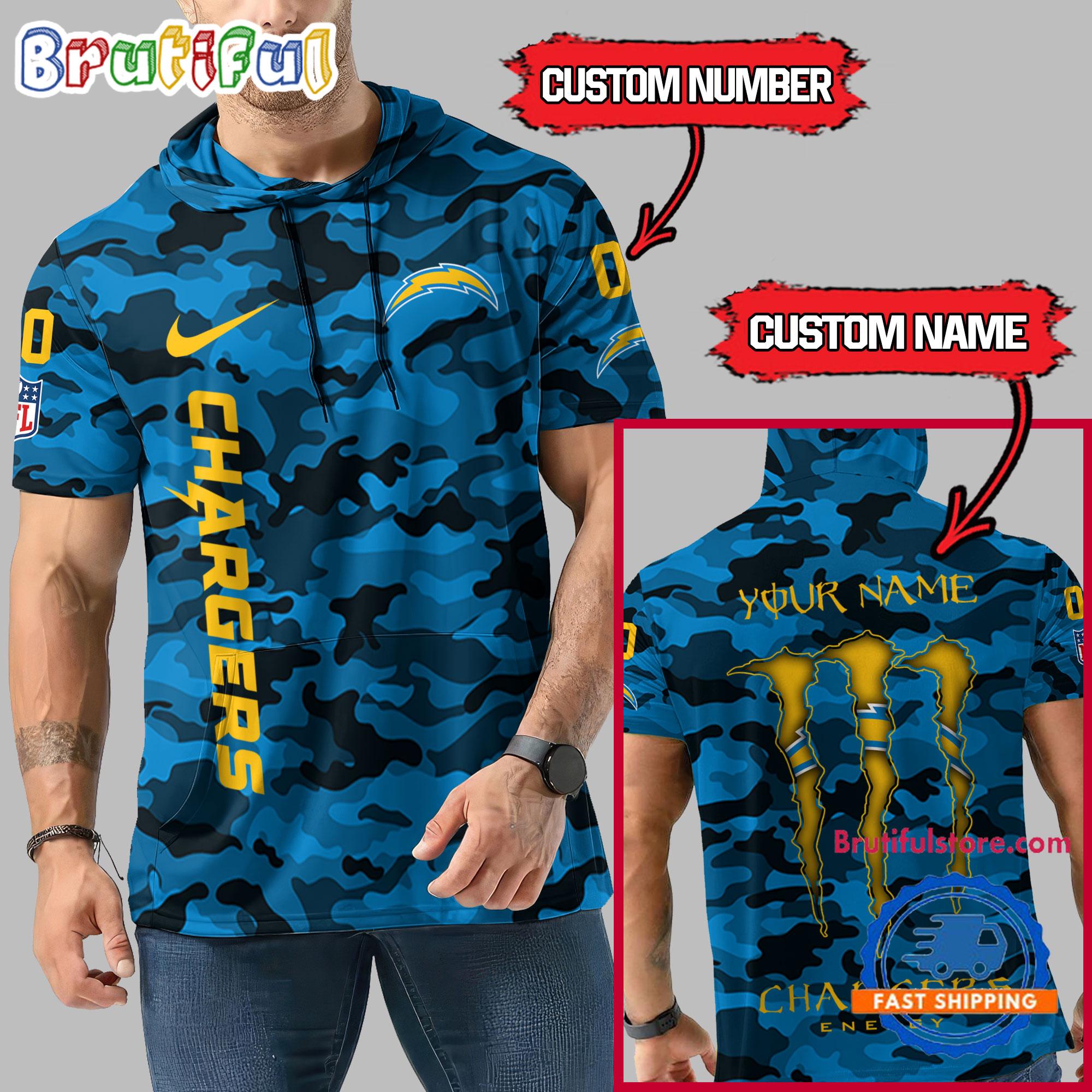 NFL Los Angeles Chargers Custom Name Camo Sleeveless Hoodie Design