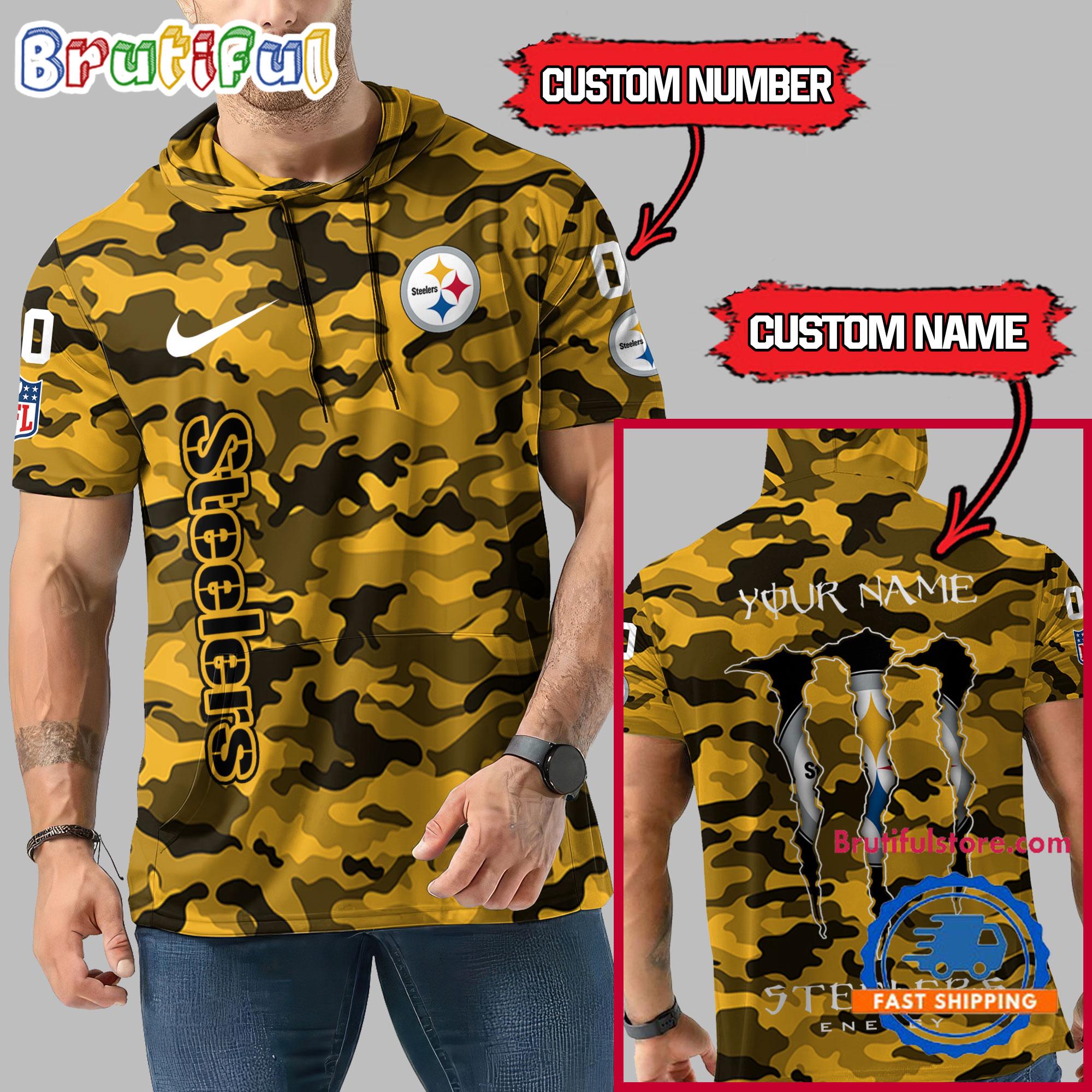 NFL Pittsburgh Steelers Custom Name Camo Sleeveless Hoodie Design