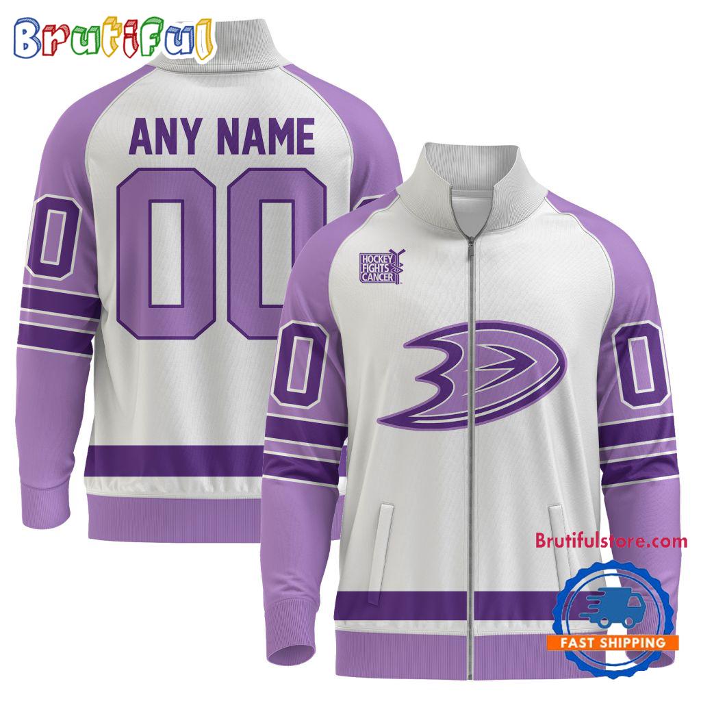 NHL Anaheim Ducks Special Hockey Fight Cancer Standing Neck Zipper Jacket