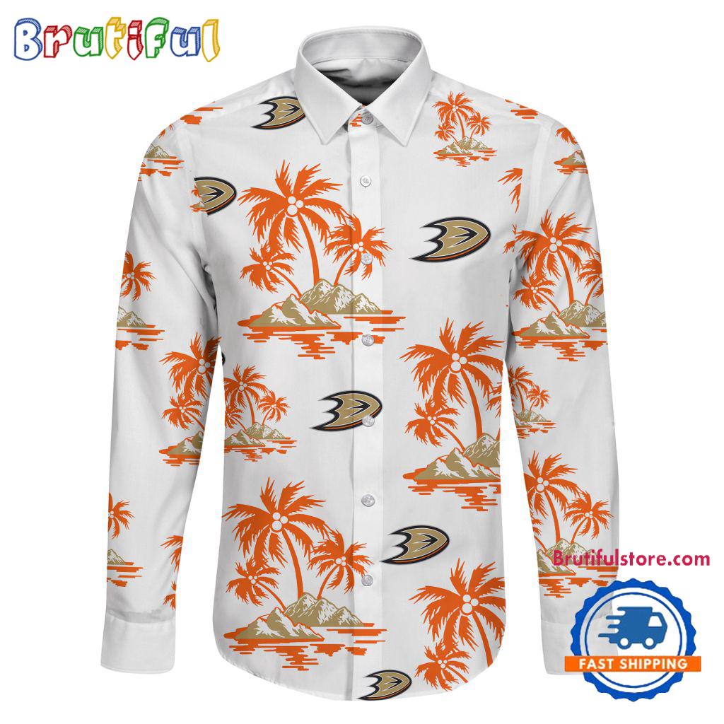 NHL Anaheim Ducks Special Hockey Long Sleeve Hawaiian Design Button Shirt
