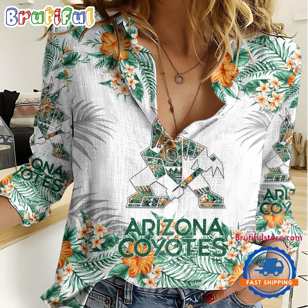 NHL Arizona Coyotes Hockey Team Hawaiian Design Women's Casual Shirt