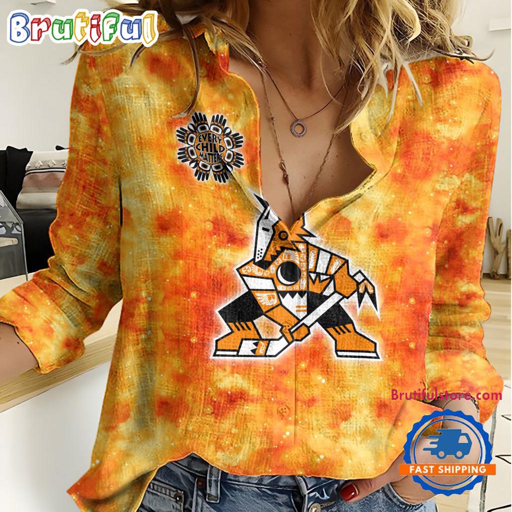 NHL Arizona Coyotes Hockey Team Orange Design Women's Casual Shirt