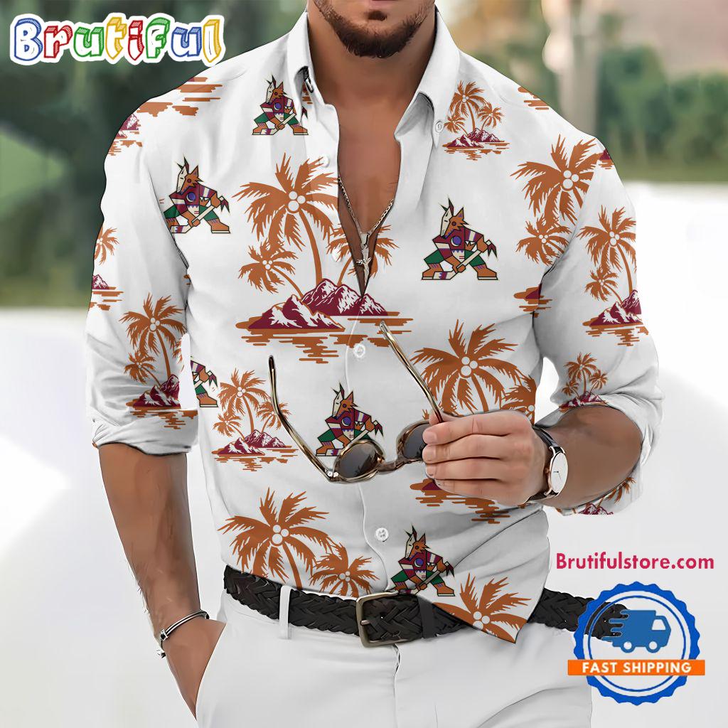 NHL Arizona Coyotes Special Hockey Long Sleeve Hawaiian Design Button Shirt