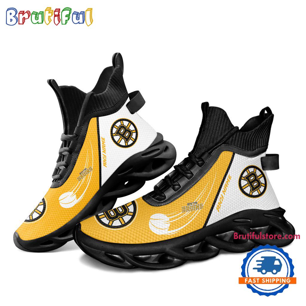 NHL Boston Bruins Custom Name High Top Max Soul Shoes, Hockey Team Design Shoes Sneaker