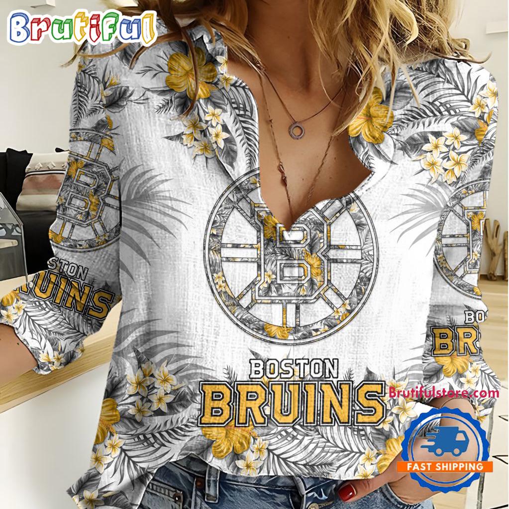 NHL Boston Bruins Hockey Team Hawaiian Design Women's Casual Shirt