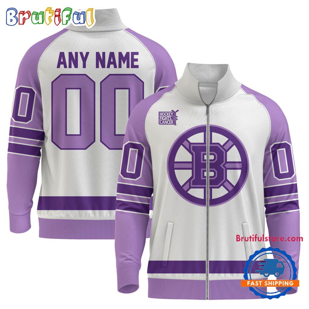 NHL Boston Bruins Special Hockey Fight Cancer Standing Neck Zipper Jacket